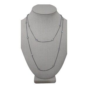 Oxidized Sterling Silver Necklace with Scattered Rhinestones